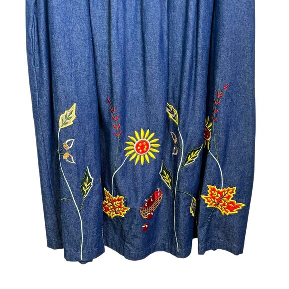 National Size Size Large 100% Cotton Denim Cherry Embroidered Mumu Kaftan - Picture 4 of 7